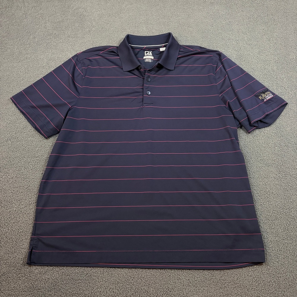 Cutter & Buck Polo Mens XL Navy Pink DryTec Raven Golf Club MCK09274 Striped